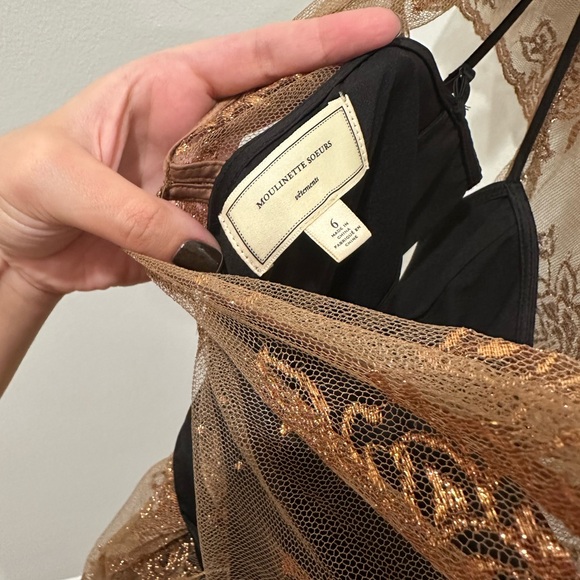 Moulinette Soeurs Brown Lace Mini Dress with Black Sash - Picture 3 of 3